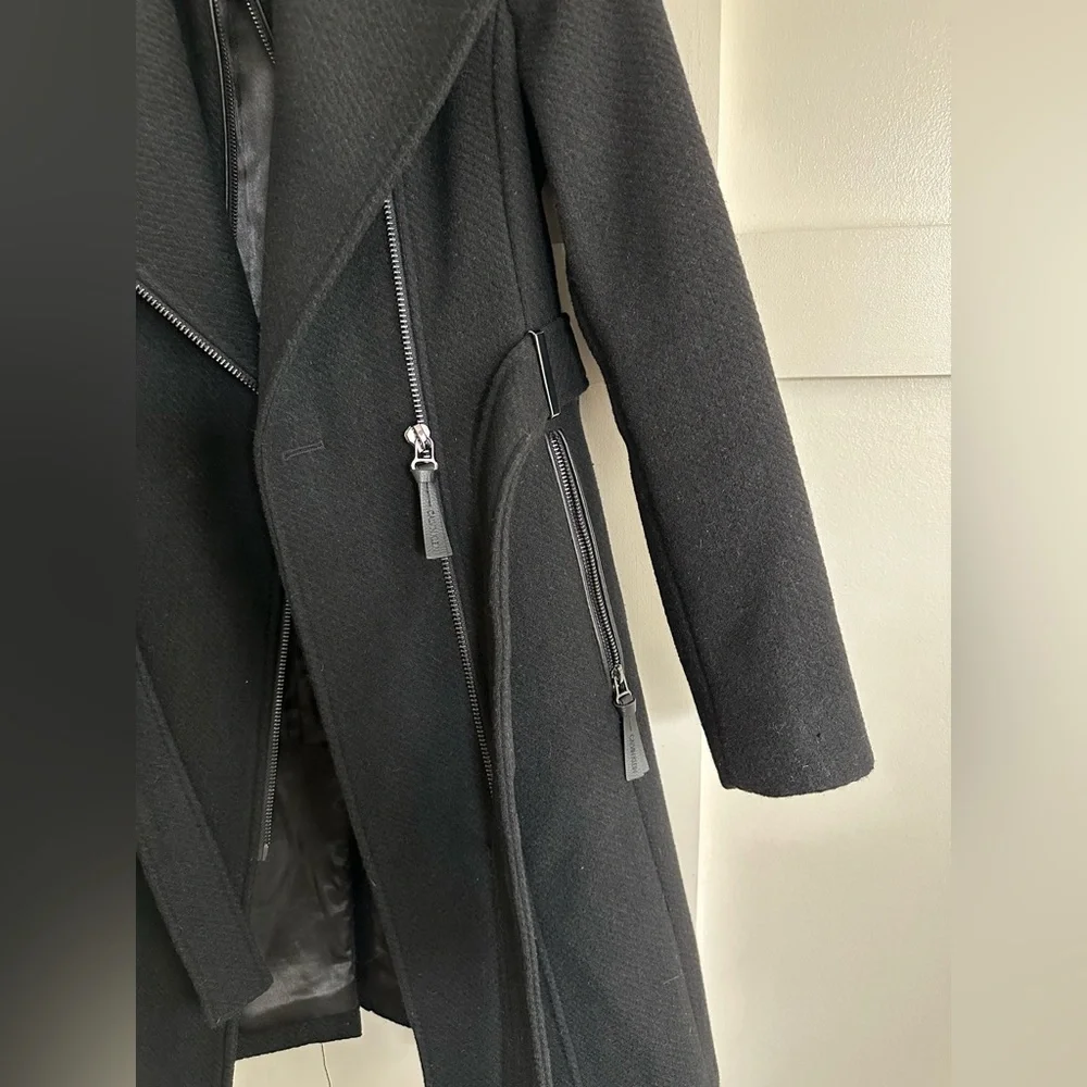 Calvin Klein Petite Wool Blend Black Wrap Coat - Picture 3 of 8